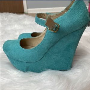 Suede Teal Wedges